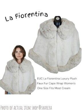 La Fiorentina Women's Luxury Plush Faux Fur Cape Wrap One Size Fits Most Cream